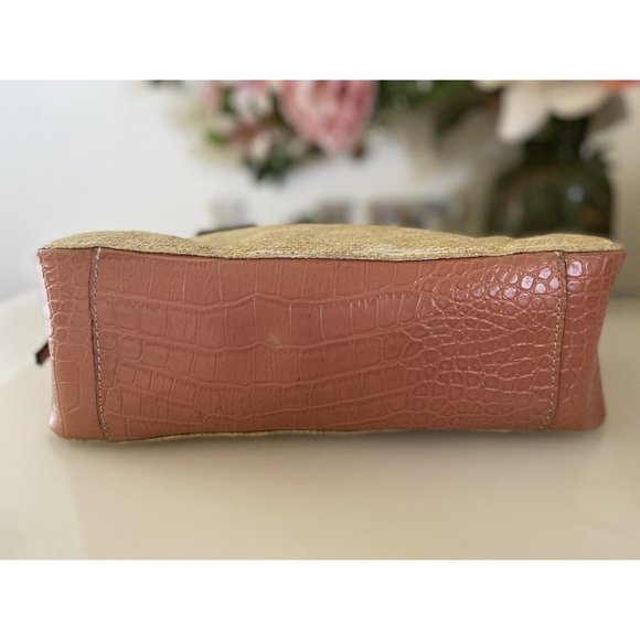 Vintage Tommy Hilfiger Tan Pink Bagette Handbag Purse Faux Alligator Print 11X7 - Picture 7 of 16